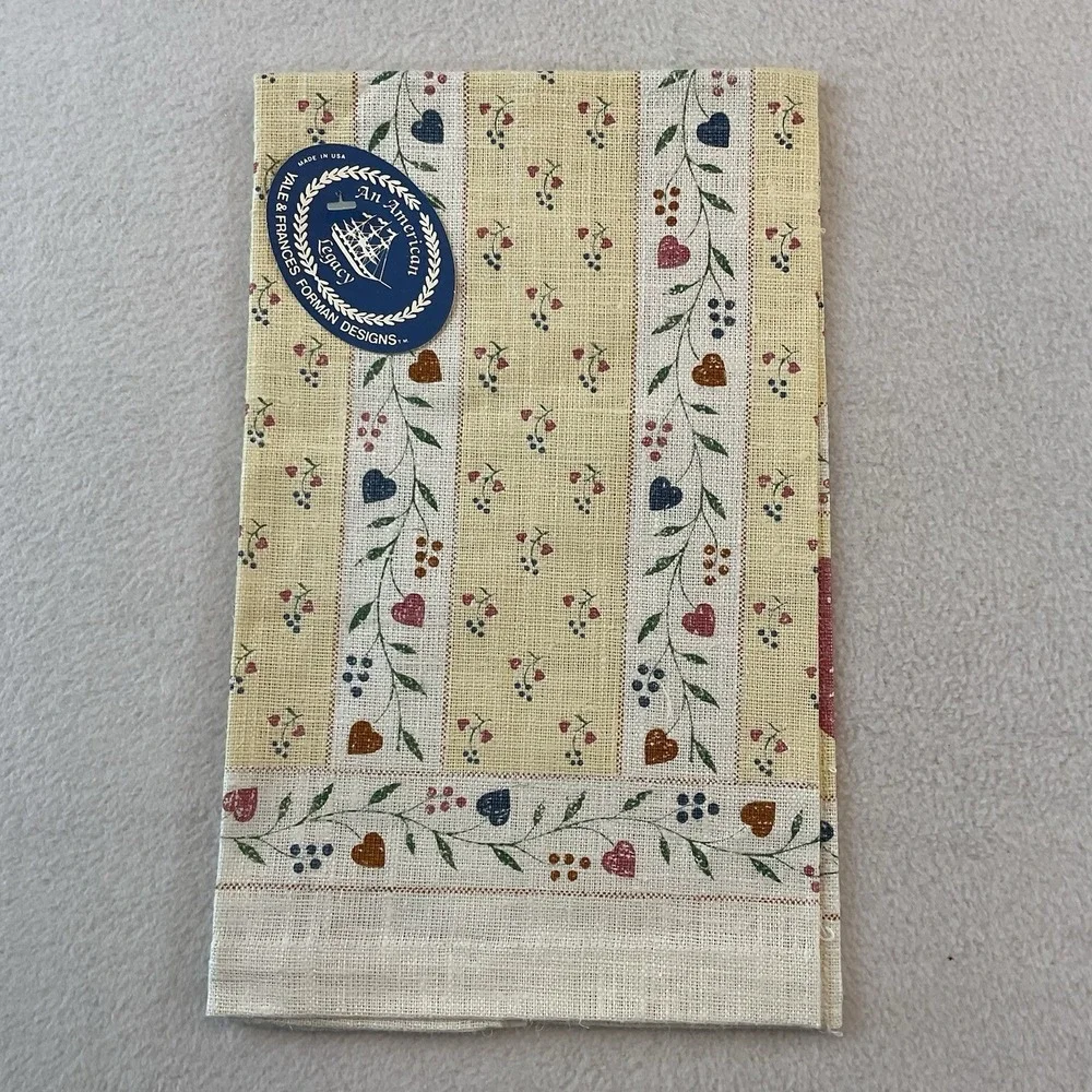 Yale & Frances Forman Designs Linen Kitchen Towel Potholder Blue Pink Hearts VTG